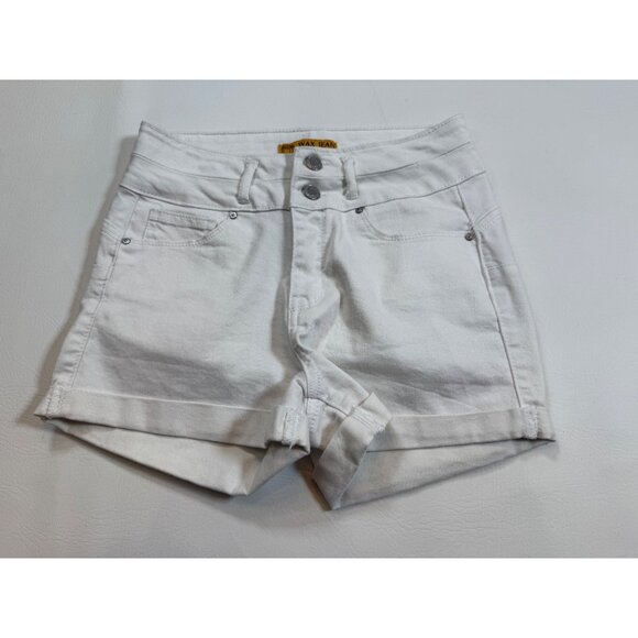 Wax Jean Pants - Wax Jean White Denim High-Waisted Cuffed Shorts S Cotton Blend (KK243)